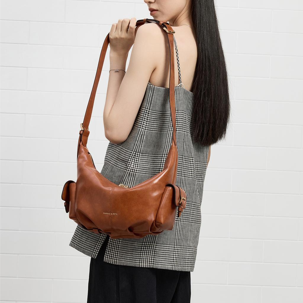 Charles & Keith Small CK 26 Summer Hobo Fashion Faux Waxed Leather PU Shoulder Bag Women bags CK2-80782837