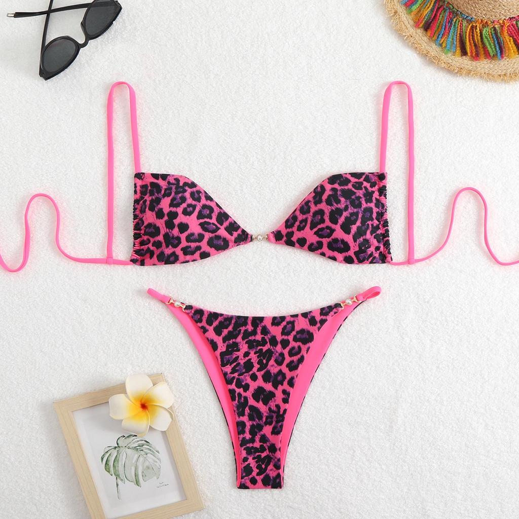Dámská třídílná sada plavek bikiny s leopardím potiskem pro rok 2025 - Sexy, přiléhavý střih, dělený styl