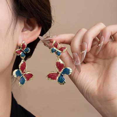 Retro Niche Enamel Stud Earrings Colored Bow Long Earrings Women'S Fashion Temperament High-End Atmospheric Earrings