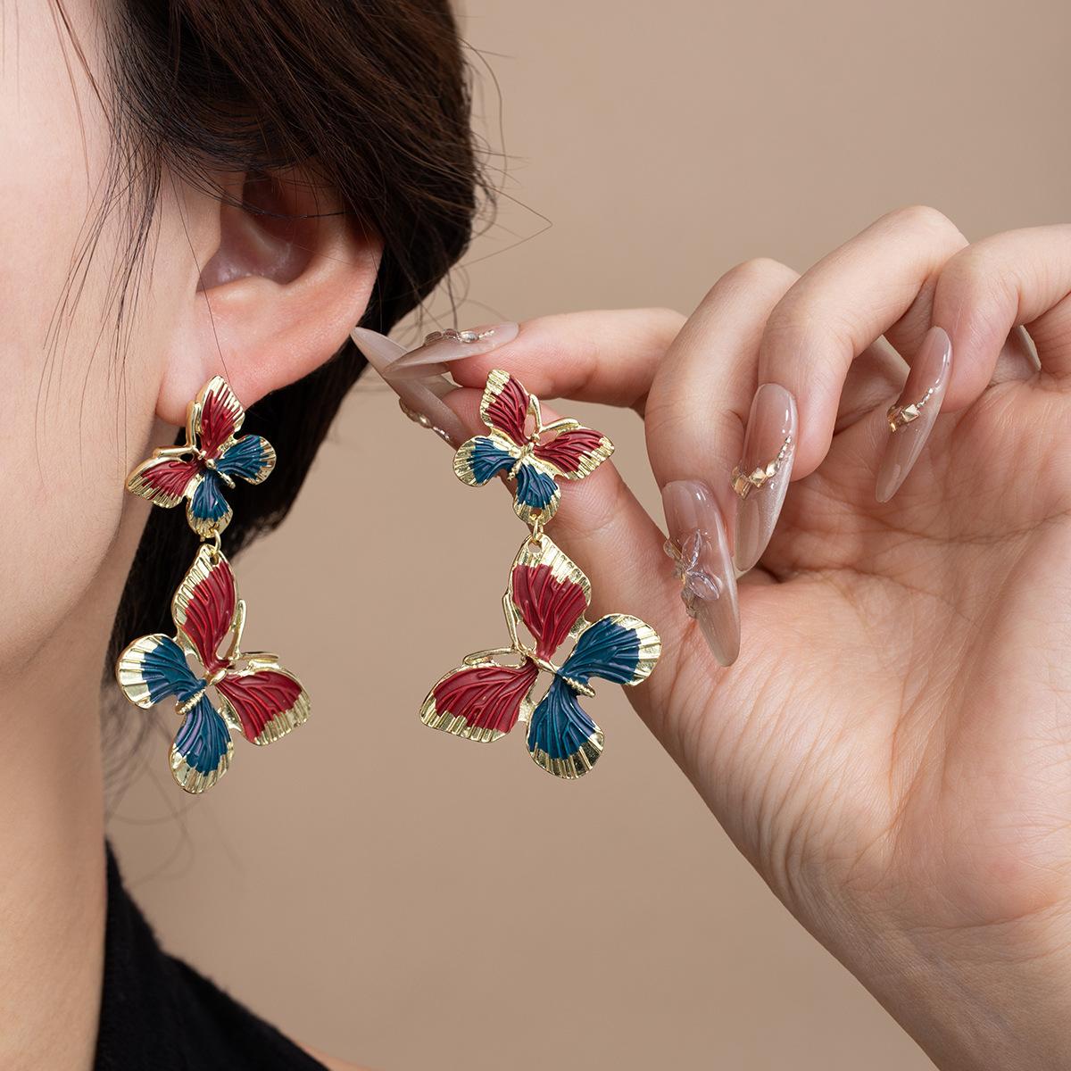 Ретро Нишевые Эмалированные Серьги-Гвоздики Цветные Банты Длинные Серьги Женская Мода Темперамент Высококачественные Атмосферные Серьги