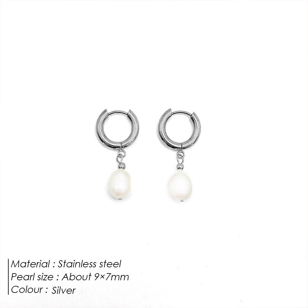 eManco 14K Gold Plated Freshwater Pearl Hoop Earrings for Women - Stainless Steel High-End Jewelry Accessories