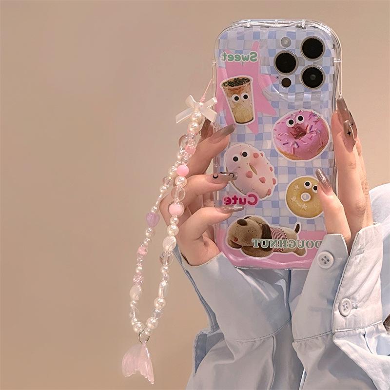 Zhitai Cream Pattern Mobile Case for iPhone 13, 14 Pro, 15, 16 Pro Max with Bracelet, Single Piece