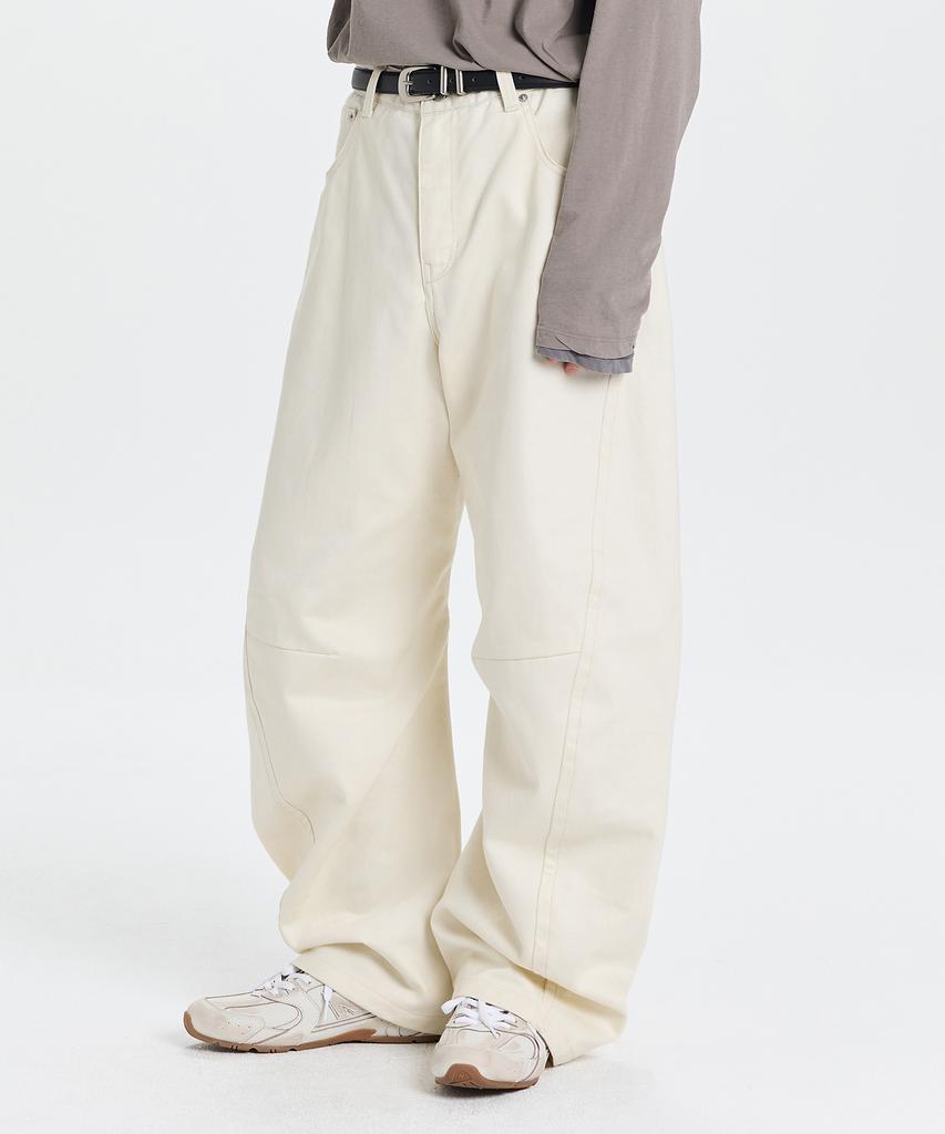 Gicheol Relax Curved Cotton Pants (Ivory)