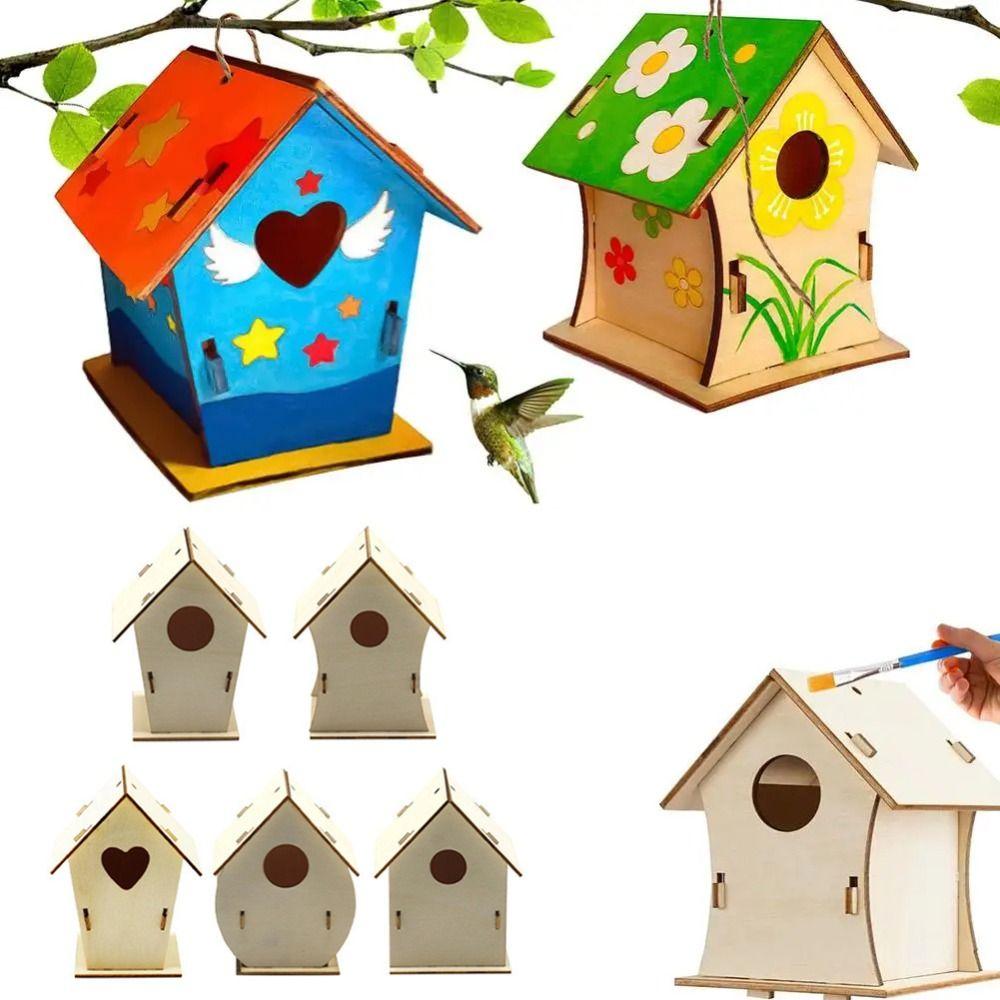 Wooden Bird Nest Hous DIY Hummingbird Cages Easy To Assemble Hanging Birdhouse  Outdoor
