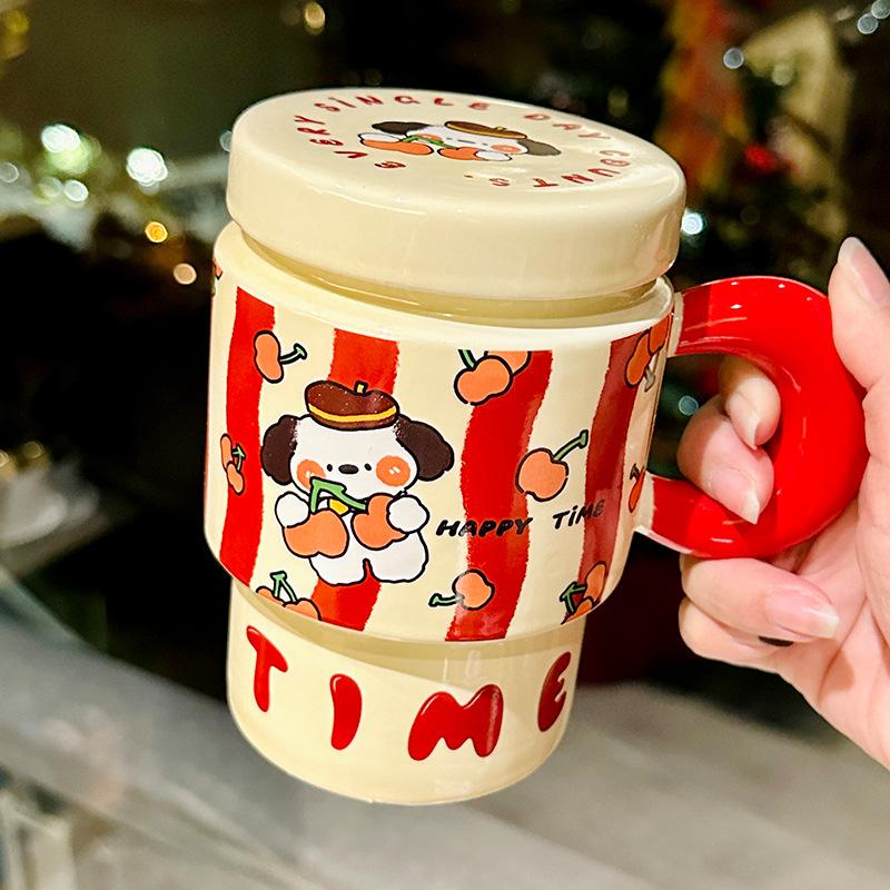 

Cute Cartoon Puppy Ceramic Mug with Cover Home Milk Breakfast Cup Creative Gift Cup Souvenir 550ml