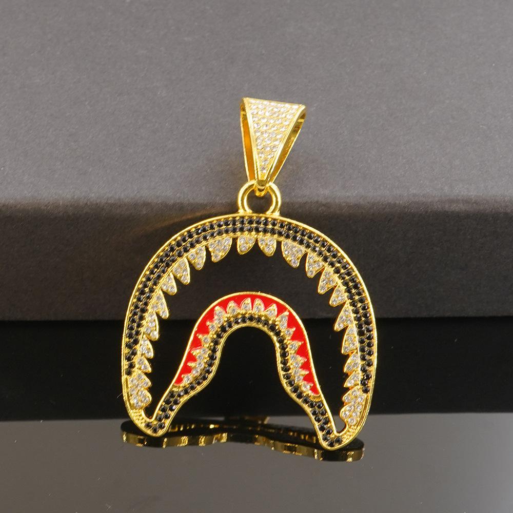 Full Diamond Shark Mouth Pendant Necklace Full Diamond Cuban Chain Hip Hop Jewelry