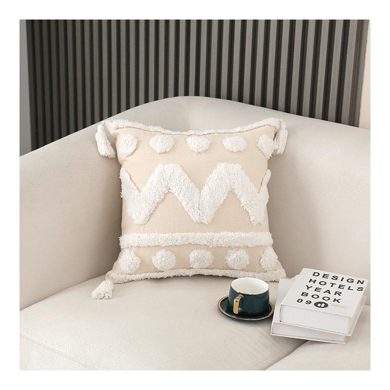 2 Pack Boho Throw Pillow Covers 18x18", Decorative Pillow Covers with Tassels Woven Tufted Bohemian Pillow Covers for Couch Sofa Bedroom Living Room