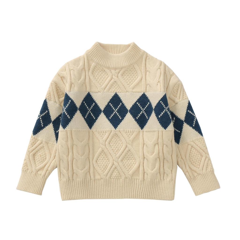 Children's Color Block Cable Knit Pullover Sweater - Retro and Fashionable for Autumn/Winter