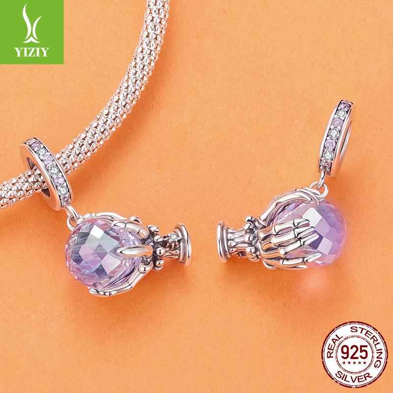 Halloween Magic Crystal Pendant Accessories Mystery Skeleton Hand S925 Sterling Silver Beads