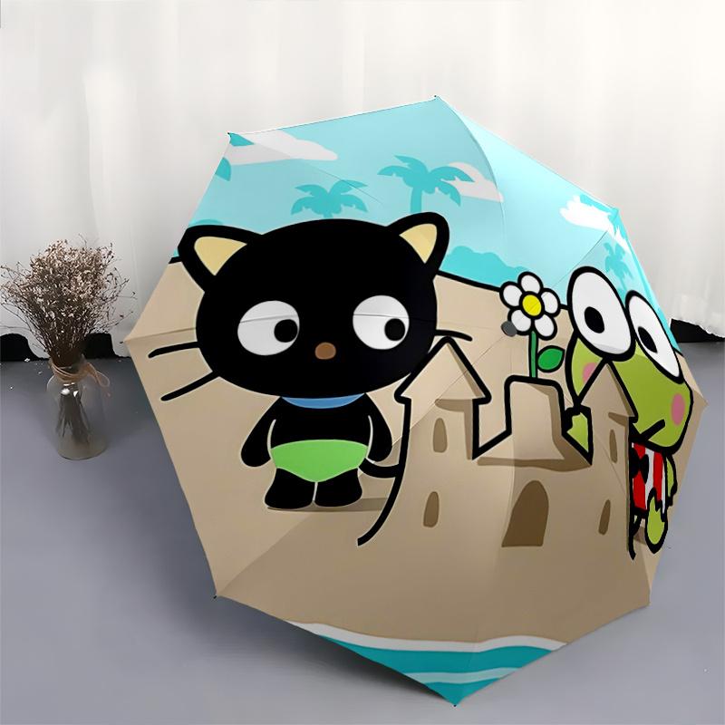 1pc Hello Kitty & Keroppi Sandcastle Beach Umbrella - Automatic Opening/Closing, Portable Folding Design, 8-Rib Iron Frame, Outdoor Umbrella, Festival