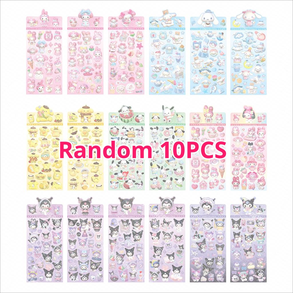 18pcs Kuromi Cinnamoroll Flat 3D Wind Stickers Cartoon Exquisite Children's Toy Stickers Diary Decoration Creative DiY Toys