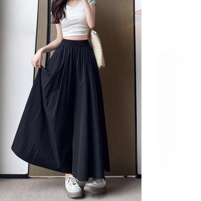 Pantaloni de vară cu talie înaltă și picior larg, largi, fluizi, casual, ușori, subțiri