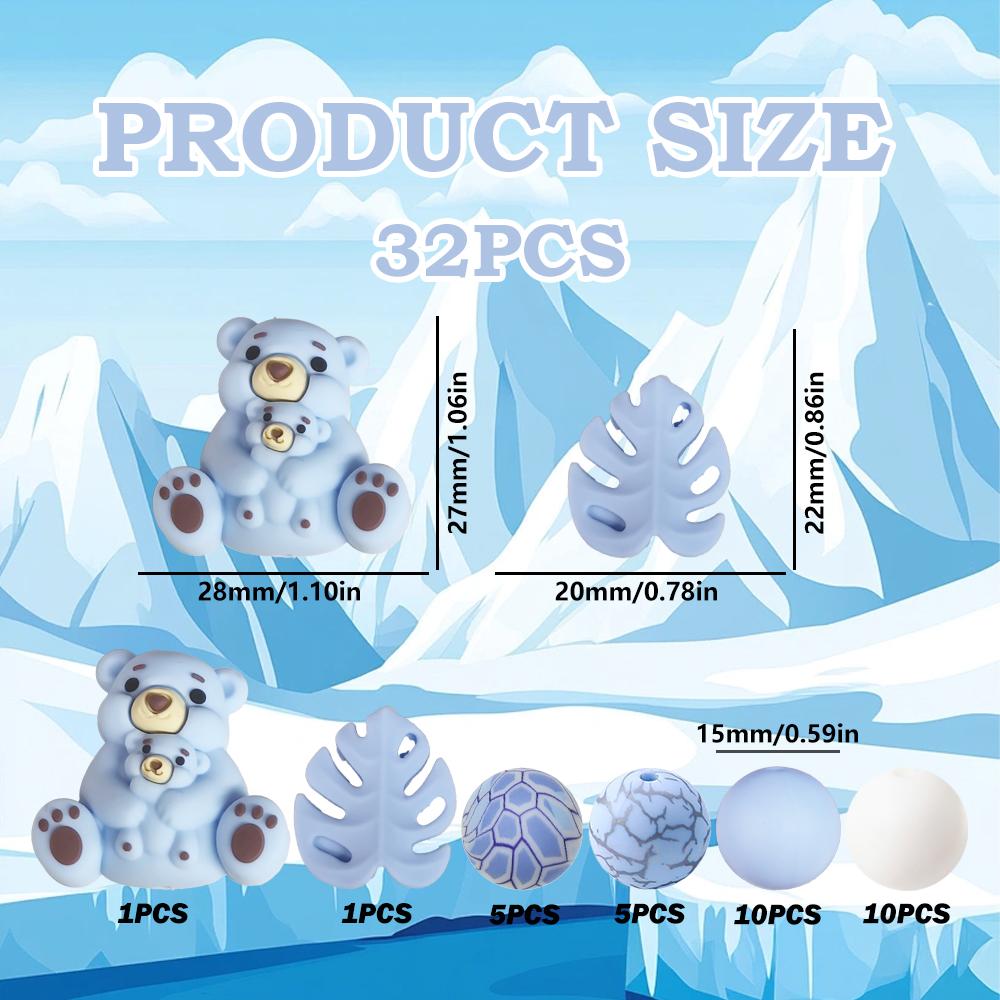 25/32/44PCS parent-child bear silicone bead set, perfect for DIY handmade crafts such as keychains, necklaces, bracelets, etc