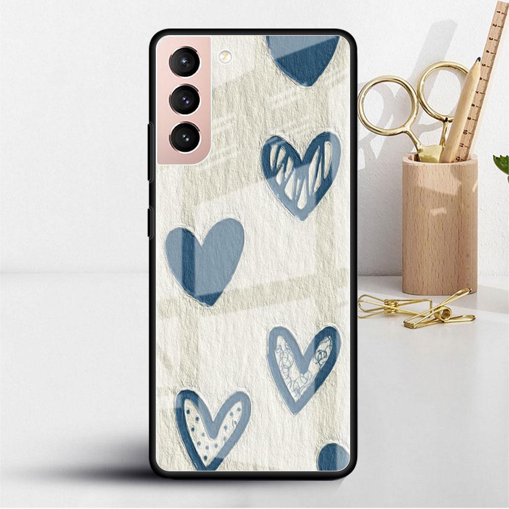 Flower Cute Glass Case For Samsung Galaxy S22 S20 FE S21 Plus Phone Cover S10 5G S9 Note 20 Ultra 10 Lite Shell