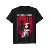 Tricou Grafic Gotic pentru Bărbați - "Not Today Jesus" cu Imprimeu Roșu Distresat Tricou Casual cu Gât Rotund pentru Exterior și Purtare în Familie Gothi