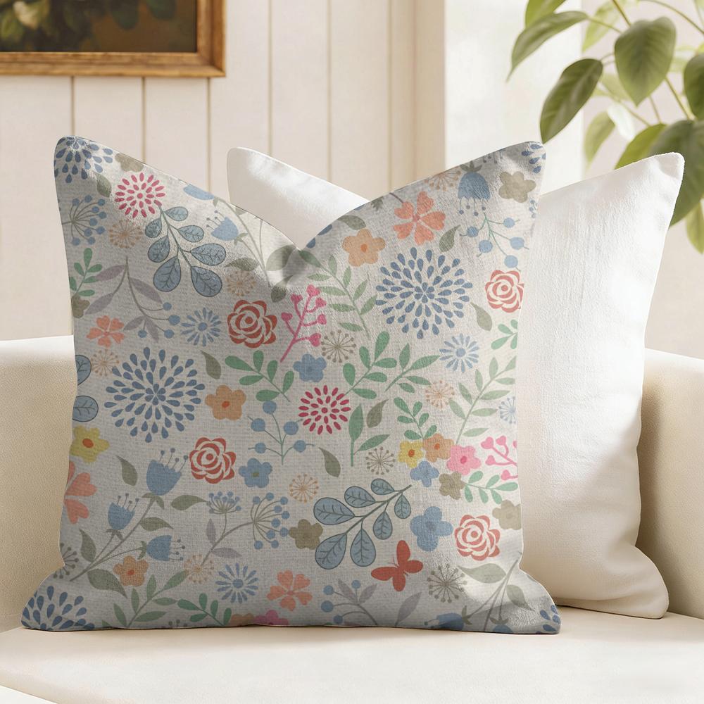 Boho Wildflowers Pattern Cushion Cover Natural Linen Pillow Cover Double-Sided Print Cushion Cover For Sofa Home Decor
