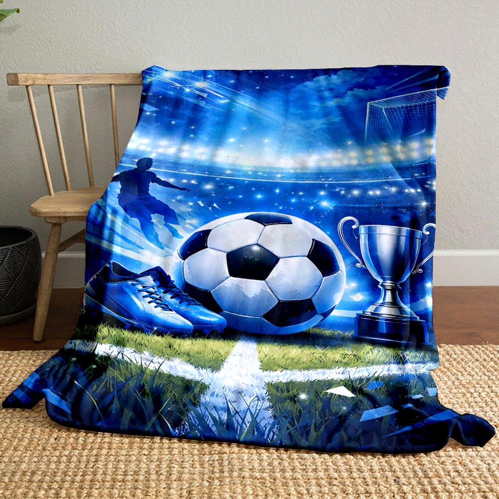 A Bright Football-themed Pattern with a Ball, Trophy, Cleats, and Stadium. for All Seasons Blanket Lunch Break Throw Gift