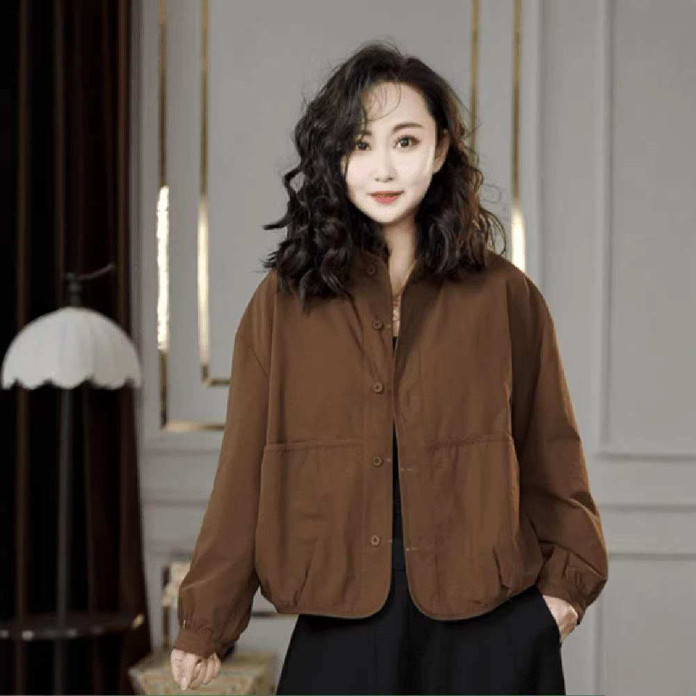 

2026 Spring Chic Solid Color Round Neck Cardigan - Casual, Stylish, and Versatile Short Jacket M (Fits 90-120 cm) жёлтый/имбирный