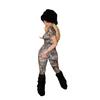 TW830 Fashion Printed Two-Piece Set: Half-High Collar Crop Top & Hip-Lifting Long Pants