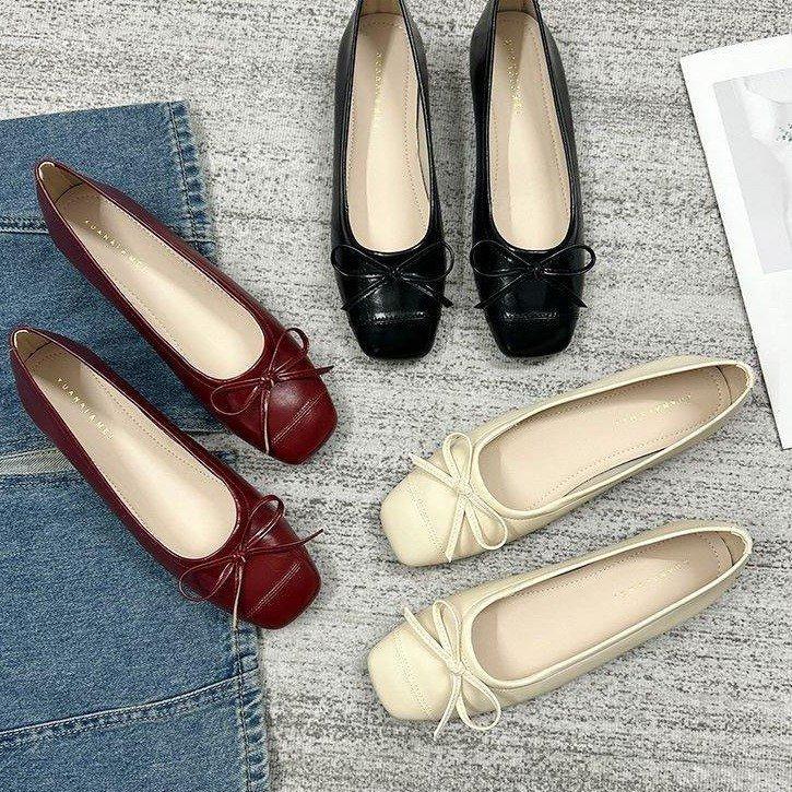 Shallow flat-soled single shoes women's 2025 autumn new bow French ballet shoes thick heel soft sole gentle evening shoes