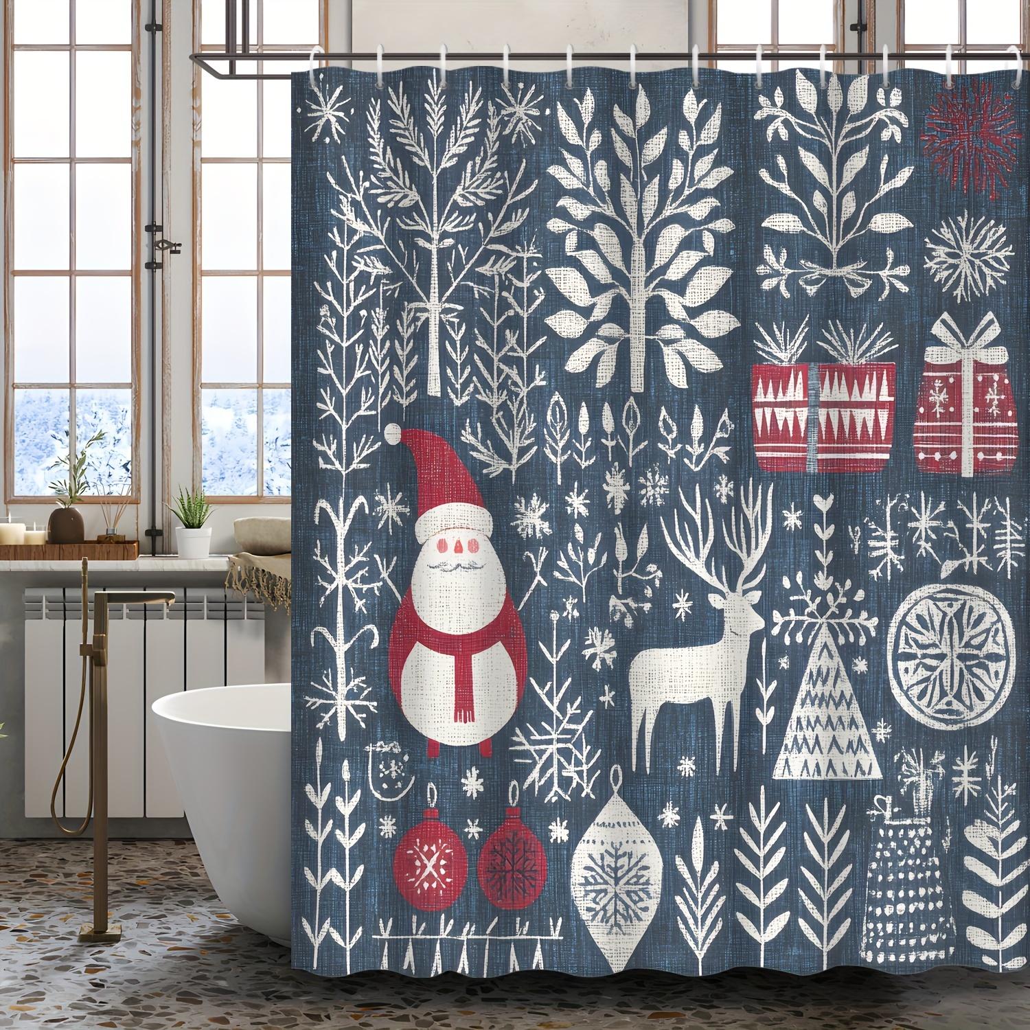 

Shower Curtain: Festive Winter Wonderland with Santa and Reindeer for a Cozy and Holiday-Inspired Bathroom Decor W90XH180cm