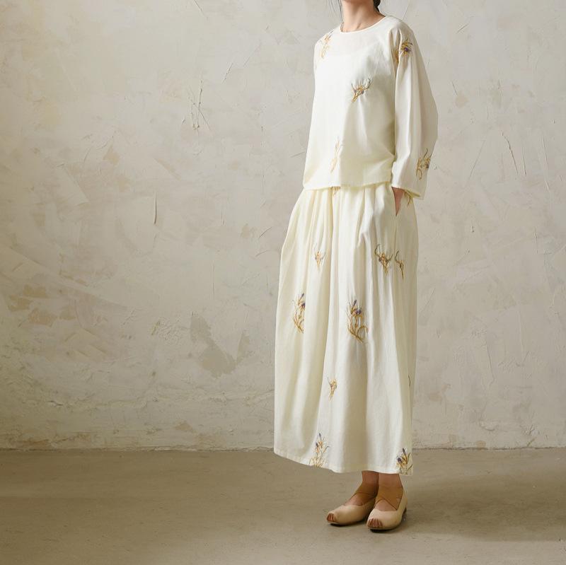 2025 Summer Artistic Retro Cotton Embroidered Half Skirt - Chinese Zen Style for Women