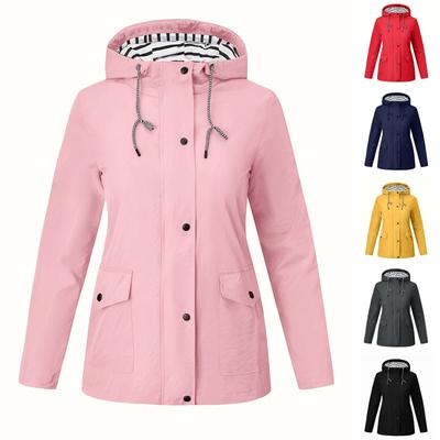 Women's Solid Color Waterproof And Sunscreen Outdoor Sportswear, Hooded Casual Jacket