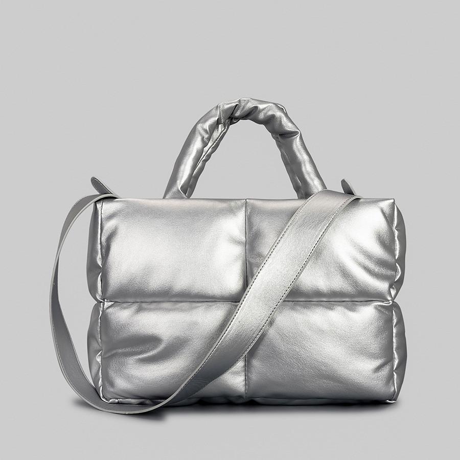 Women's PU leather padded bag woven soft casual white feminine cotton padded shoulder bag