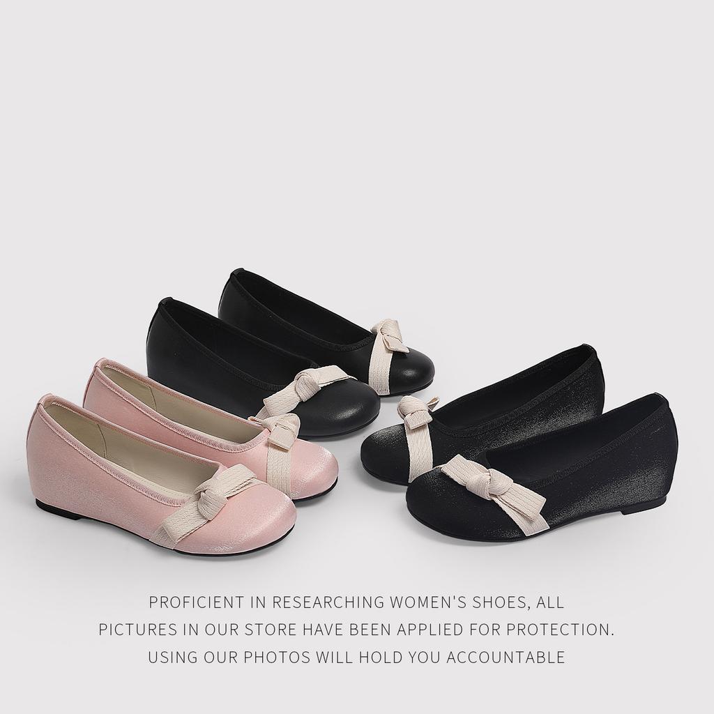 French Minimalist Bow Light Mouth Single Shoes Women'S Silver Spring And Summer Comfortable Temperament Commuter HeightIncreasing Shoes