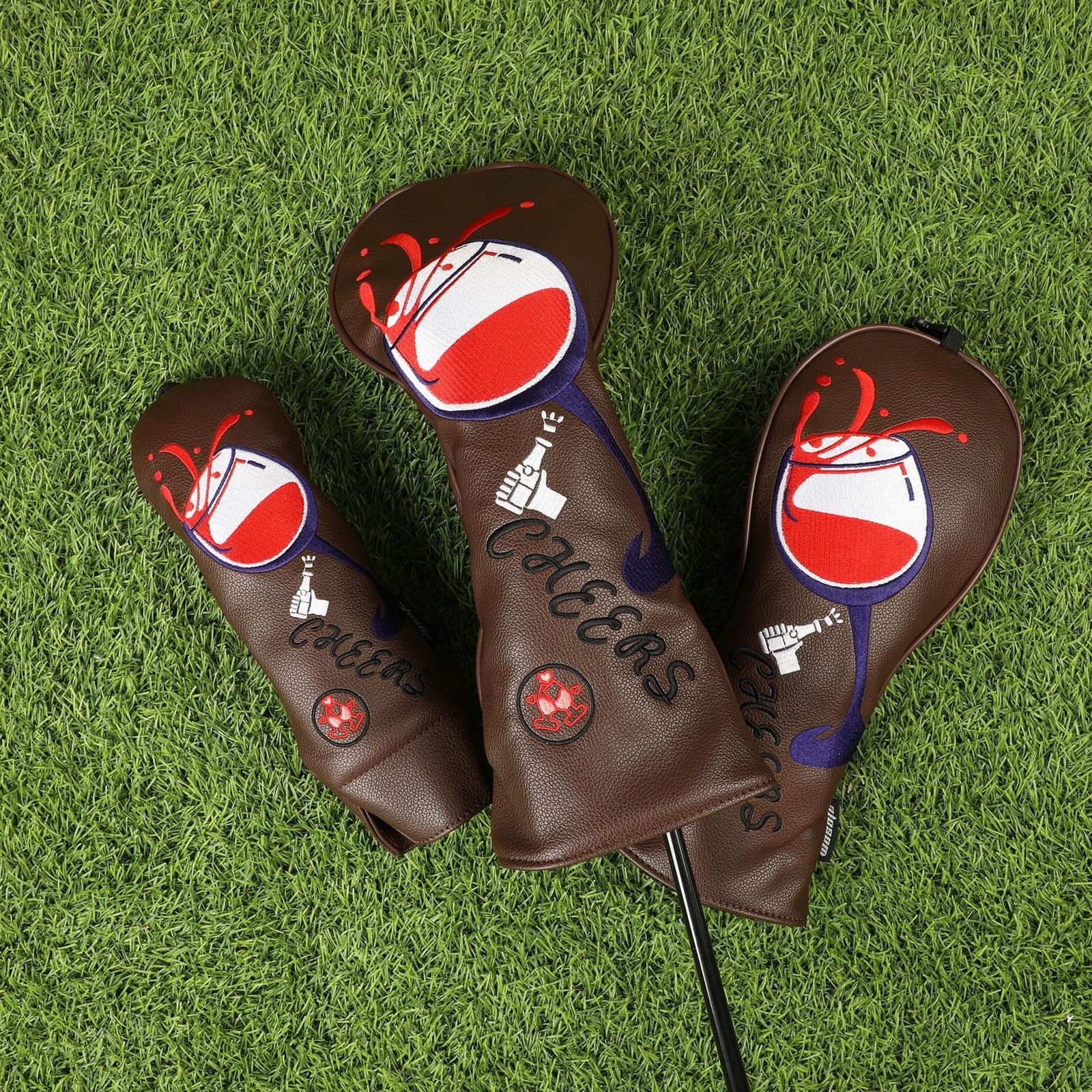 

Wooden Golf S Covers,Golf S Head Covers | 4PCS Red Wine Glass Pattern Golf Head Cover,Embroidered Wooden Golf Head Covers, Cover коричневий