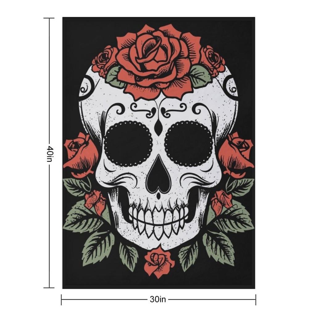 Sugar Skull with Roses Throw Blanket Anime Soft Plush Plaid Sofa Bed Valentine Gift Ideas Blankets