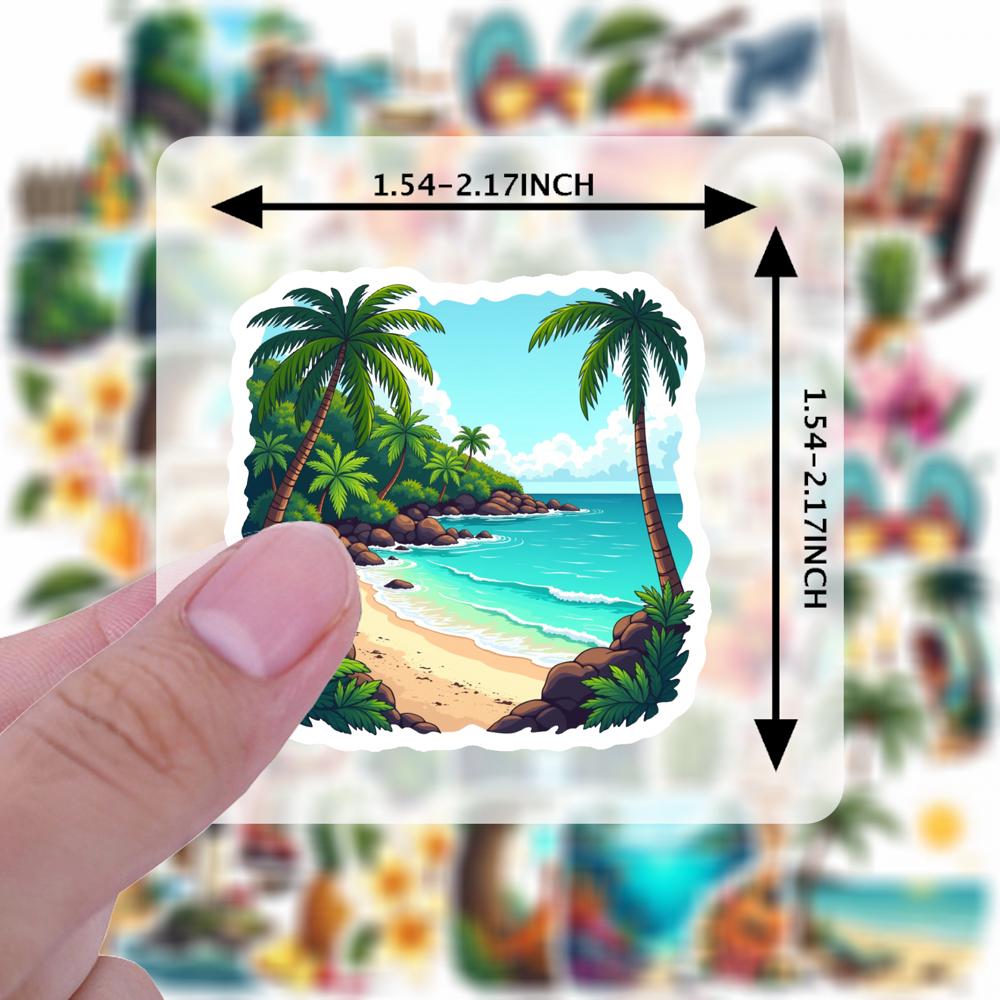 35-70 Pièces Autocollants Thème Tropical Hawaïen Décalcomanies Esthétiques Téléphone Cahier Valise Ordinateur Portable Réfrigérateur Papeterie Autocollant Mural