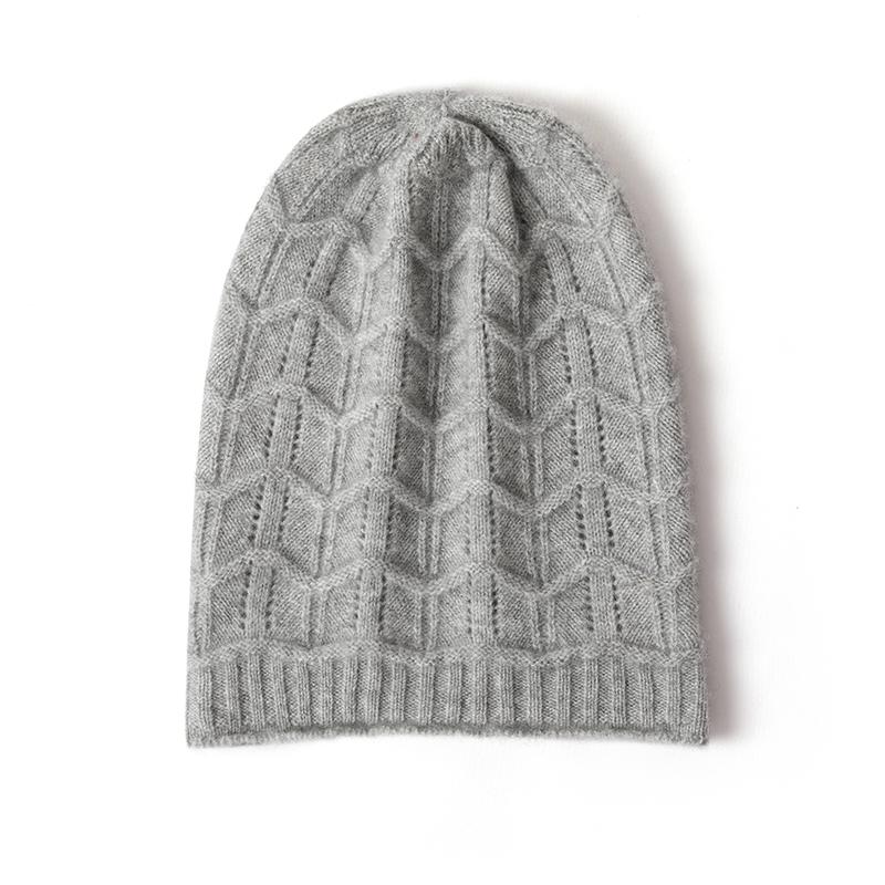 Women 100% Pure Cashmere Beanie Hat Openwork  Knit Pattern Winter Warm Soft Slouchy Skullies Cap Cold Weather Accessory