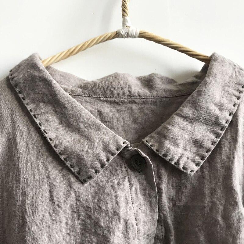 Johnature Linen Vintage Print Turn-down Collar Women Shirts Full Sleeve Spring Loose Retro Casual Loose Tops