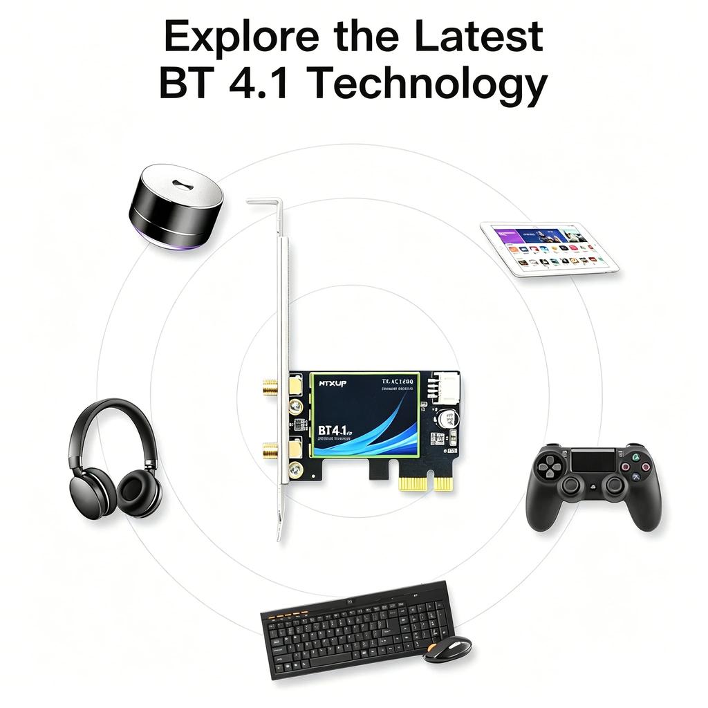 KEBIDUMEI Adattatore Wireless WiFi 5 AC1200 PCI-E BT4.1 Dual Band 2.4G/5GHz 802.11AC Scheda di Rete PC Desktop Per Windows 7/10/11