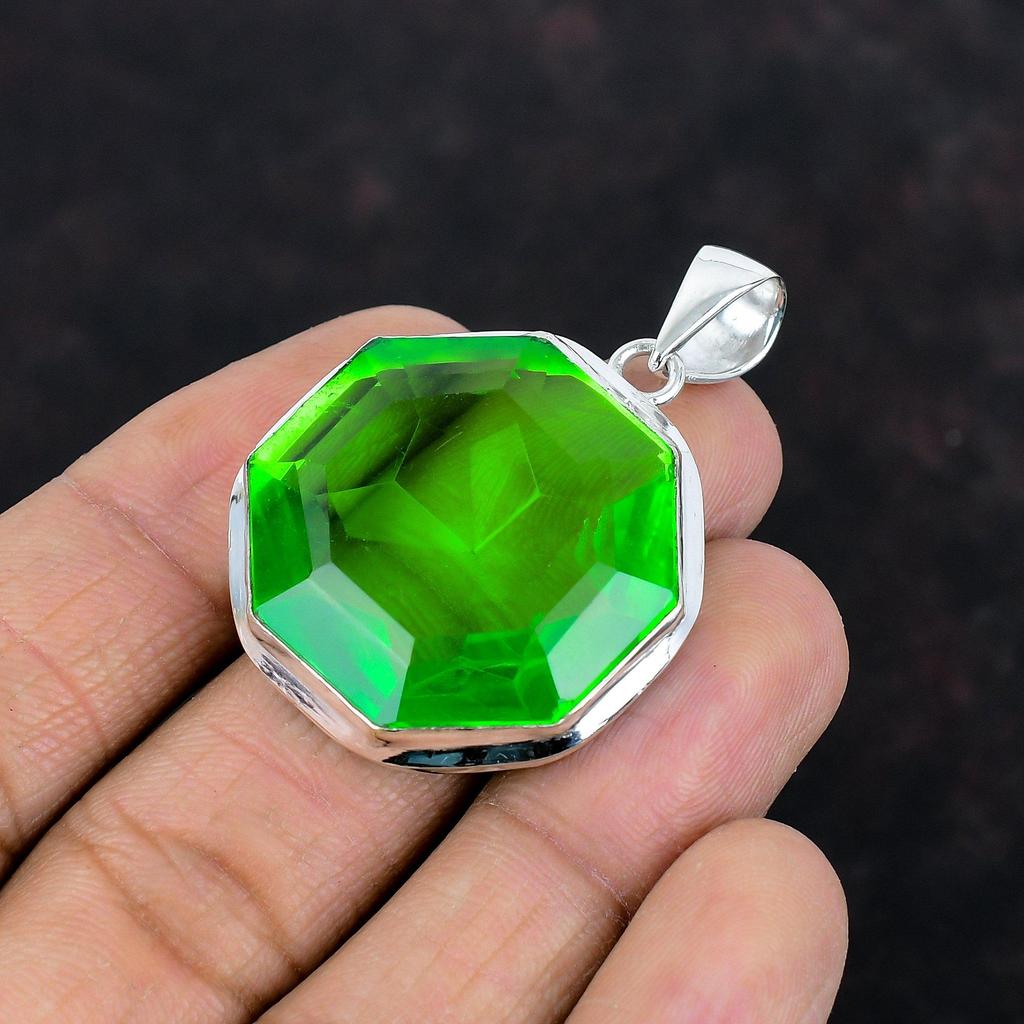 Faceted Green Amethyst Pendant 925 Sterling Silver Pendant Handmade Pendant Unique Design Jewelry Awesome Gemstone Pendant Gifts for Women