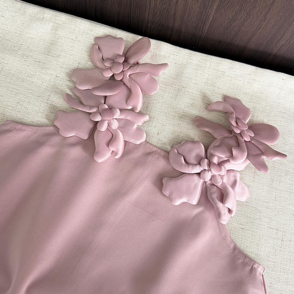 New Girls' Summer Outfit Set with 3D Flowers, Camisole Top and Shorts Two-Piece Set for Girls