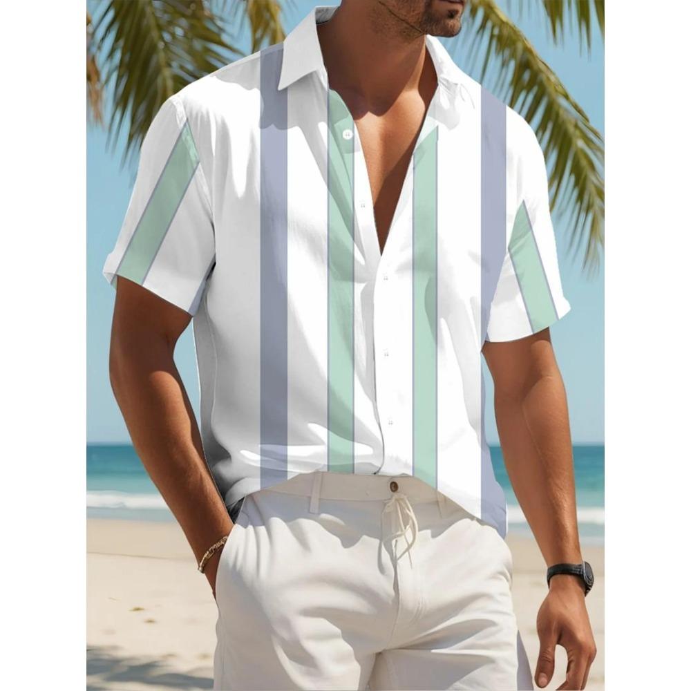 Men's Urban Hawaiian Shirt Summer Man Short Sleeve Cool Beach Print Breathable Lightweight Casual Fashion Tops