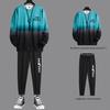 2 Pcs/Set Men Top Pants Suit Gradient Contrast Color Long Sleeve Round Neck Loose Elastic Waist Ankle Banded Hip Hop Sports Tracksuit Fall Spring Top