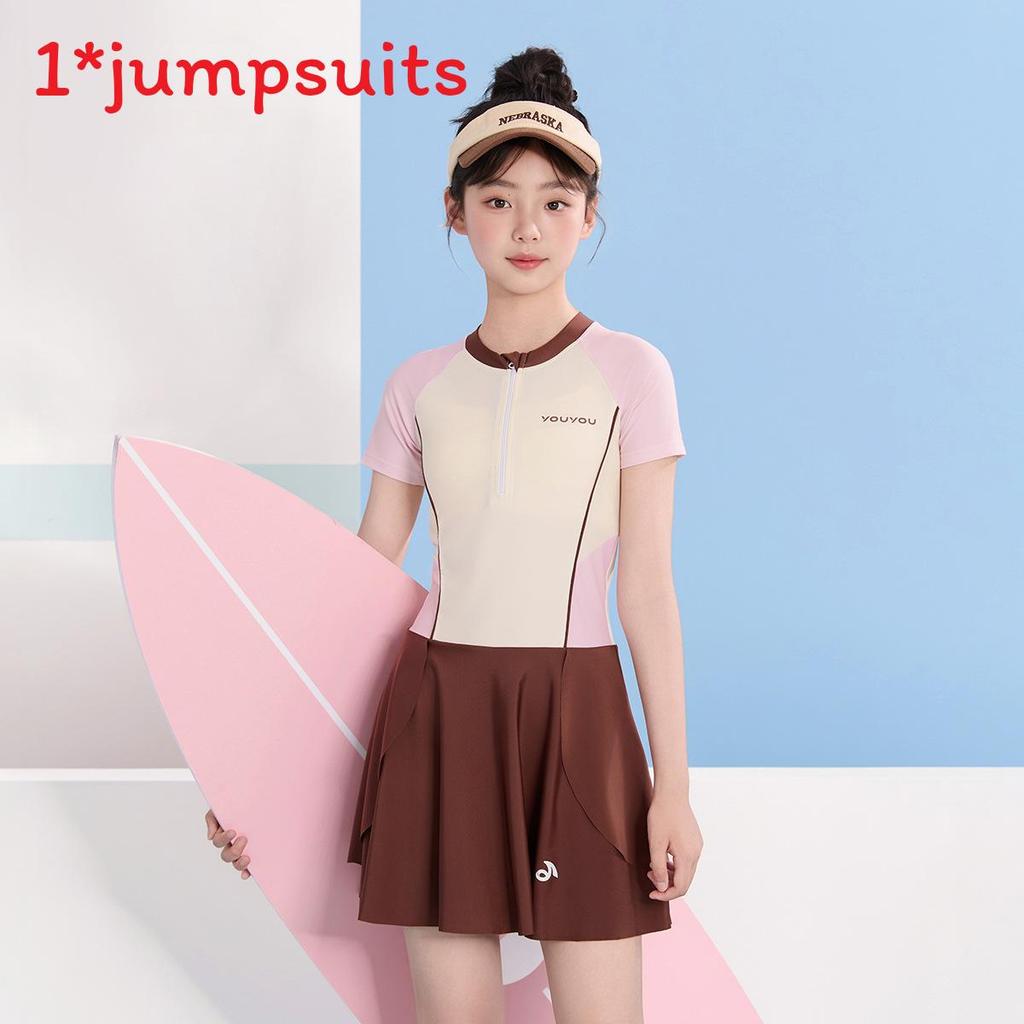 Childrens Swimsuit Girls One Piece Polyester Quick Dry Sun Protection For Beach Swimming