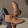 Autumn and winter new large size thick heel pointed belt buckle rivet short boots women