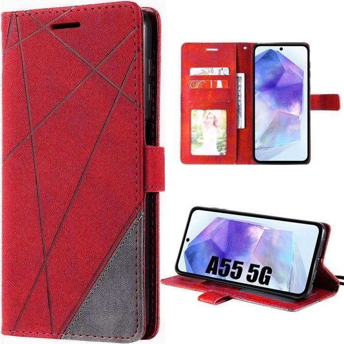 Coque de protection - BOOLING - pour Samsung Galaxy A55 5G - Cuir PU - Rouge - Antichoc