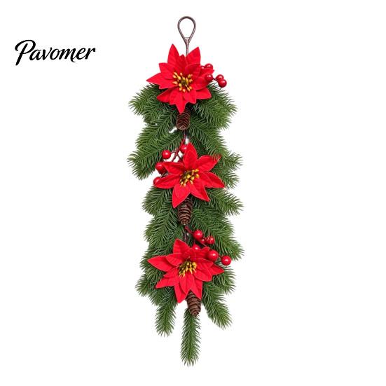 Christmas Wreath for Front Door European Wall Hanging Vine, Artificial Garland Weather Resistant Festival with Plastic Decor, Festive Home Ornament,