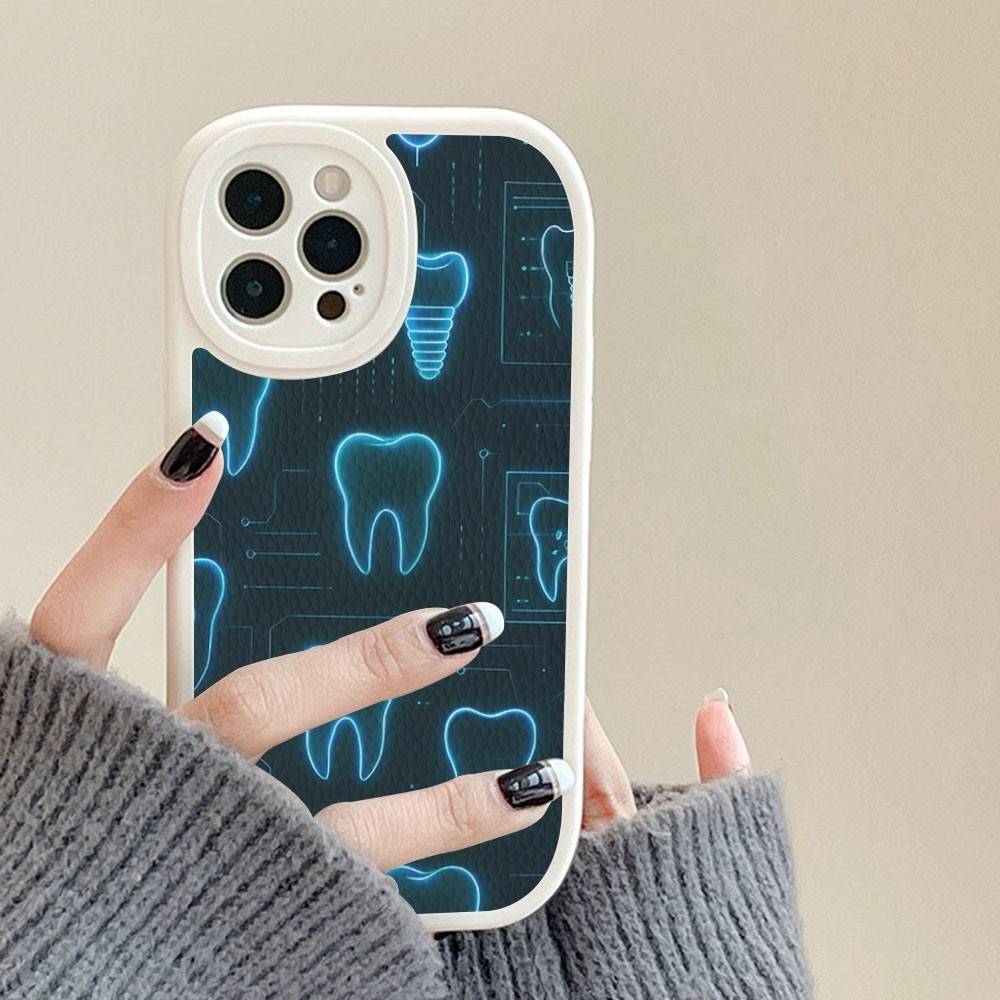 Dentist Tooth Pattern Phone Case For IPhone 16 15 14 13 12 11 Pro Max Plus Soft Leather Cover