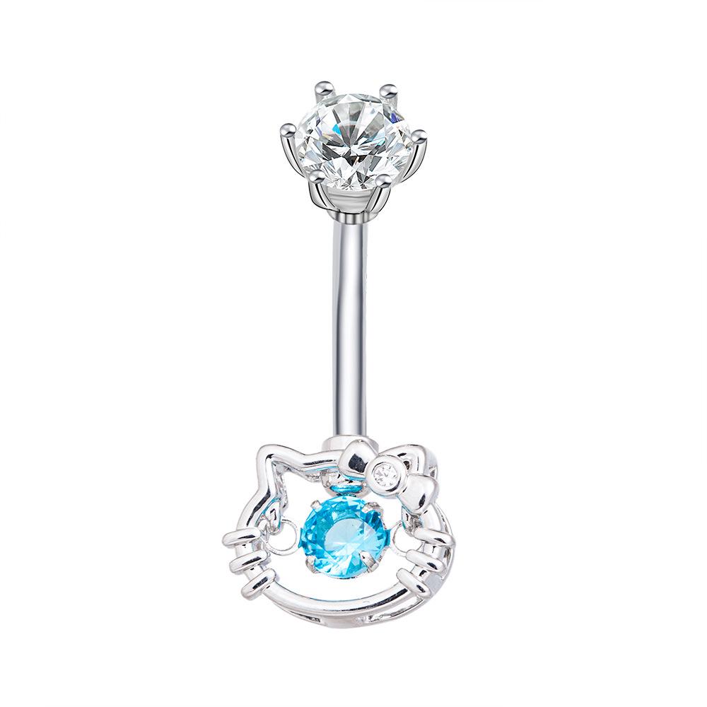 Ding Pei 3A Zircon KT Cat Hollow Cute Navel Ring Piercing Accessory