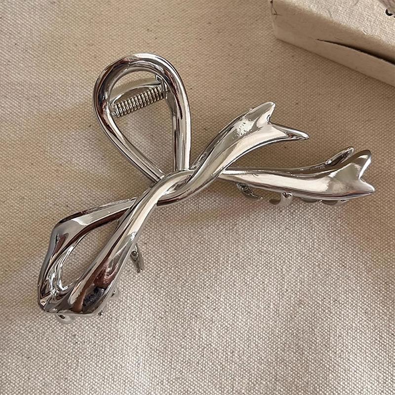Korean Geometric Metal Gold Silver Black Gaint Bow Knot Hair Claw Clip for Women Thick Thin Head Accessories Streamer Crab Clamp