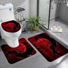 3pcs Black and Red Batman Pattern Flannel Nonslip Absorbent Washable Decorative Bathroom Home Toilet Seat Cover Mat