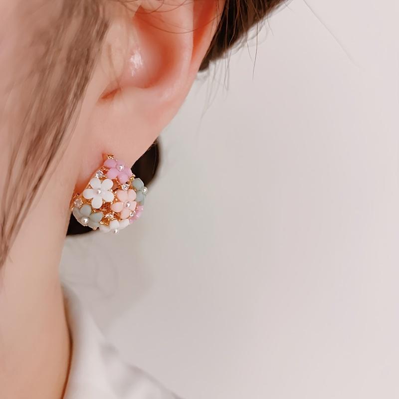 Fashionable And Versatile Colorful Zirconia Flower Earrings