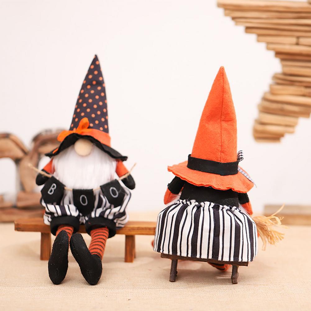 2025 Halloween Long Legs with Broom Dwarf Doll Creative Faceless Doll Home Decoration Desktop Ornaments