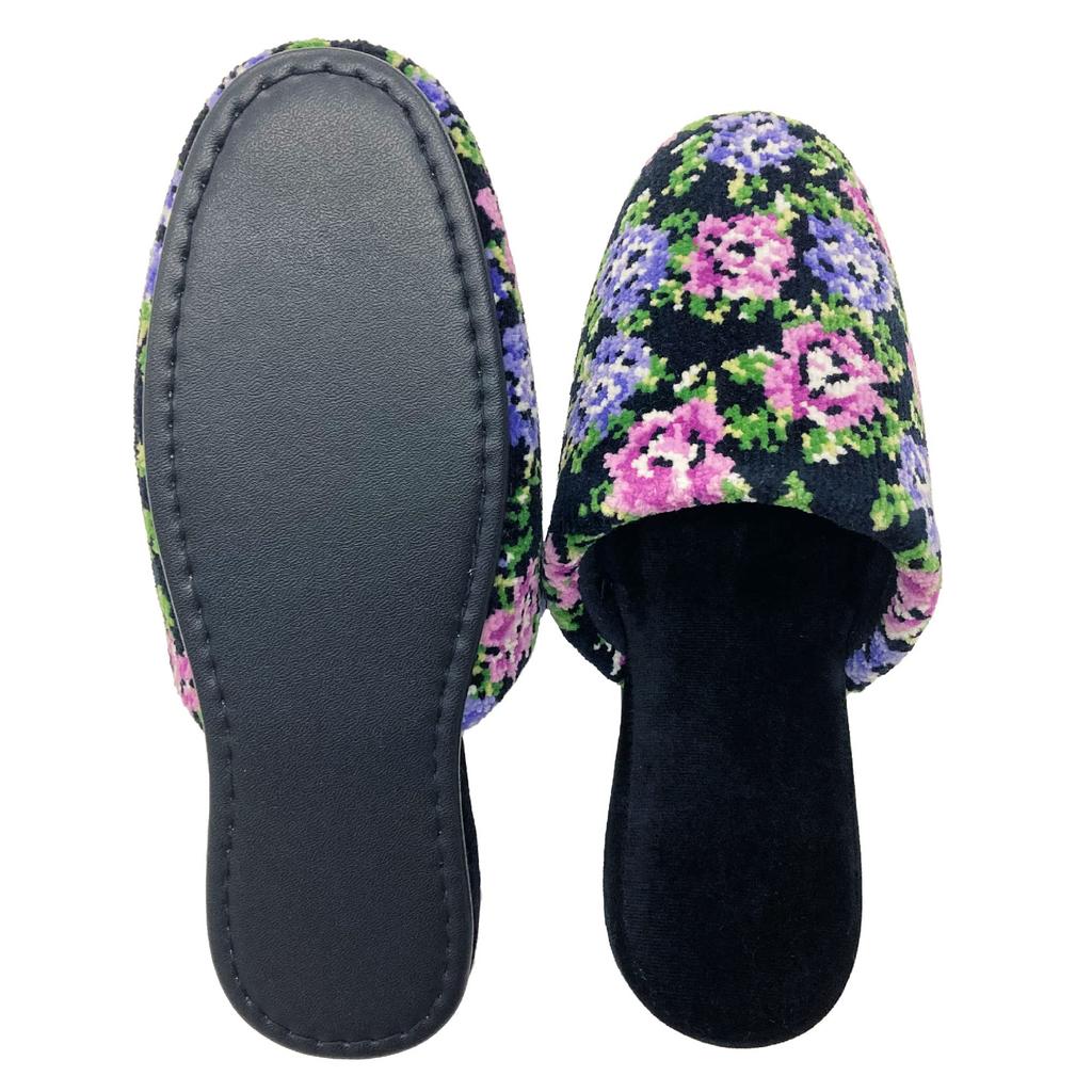Senko FEELFOOT Garten Glazed Rose 27568 Slippers, Approx. 23.5cm - 25cm, Black, Weave, Design,